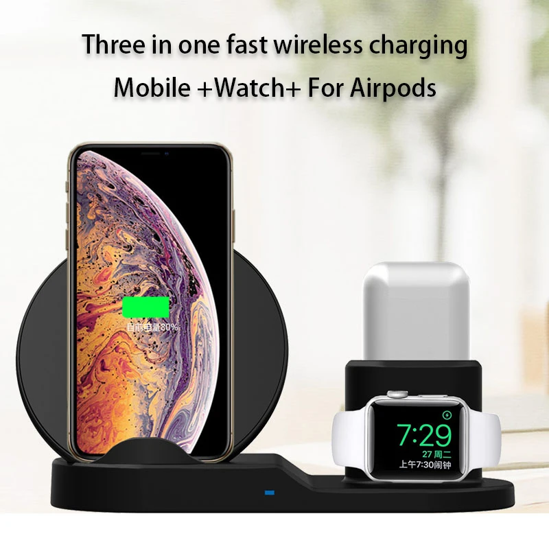 

3 In 1 Fast Wireless Charger Holder For iphone XS XR XS Max Wireless Charger Dock Station For Apple Watch Series 1 2 3 4 Airpods