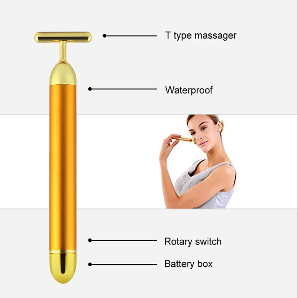Для похудения лица 24 К золото вибромассажер для красоты лица роликовый массажер Массажер для поддержания красоты лица энергии Вибрационный бар лицо инструмент