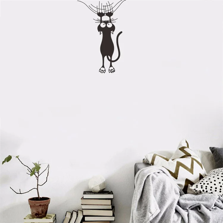 Мультфильм кошка скалолазание стены Края стены стикеры украшения дома для детской комнаты Фреска Искусство наклейки Животные двери Стикеры s обои