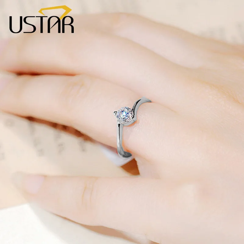 USTAR 5 мм AAA циркон обручальные кольца для женщин ювелирные изделия серебряного цвета женские кольца для помолвки австрийские кристаллы Anel вечерние подарки