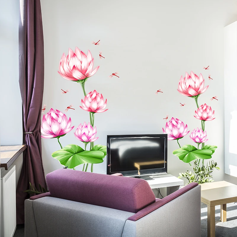 Shijuehezi Removable Lotus Wall Stickers Creative Decals Diy Shijuehezi Removable Lotus Wall Stickers Creative Decals Diy Flower Home Decor For Living Room Sofa Background Decoration In From