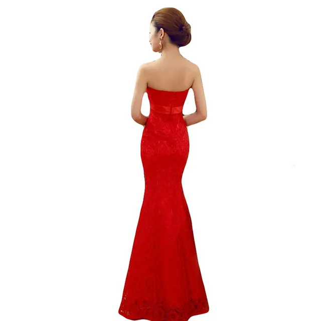 DongCMY Zipper style long New Evening dress 2018 Red color Plus size Robe de soiree Lace Women's Mermaid 1