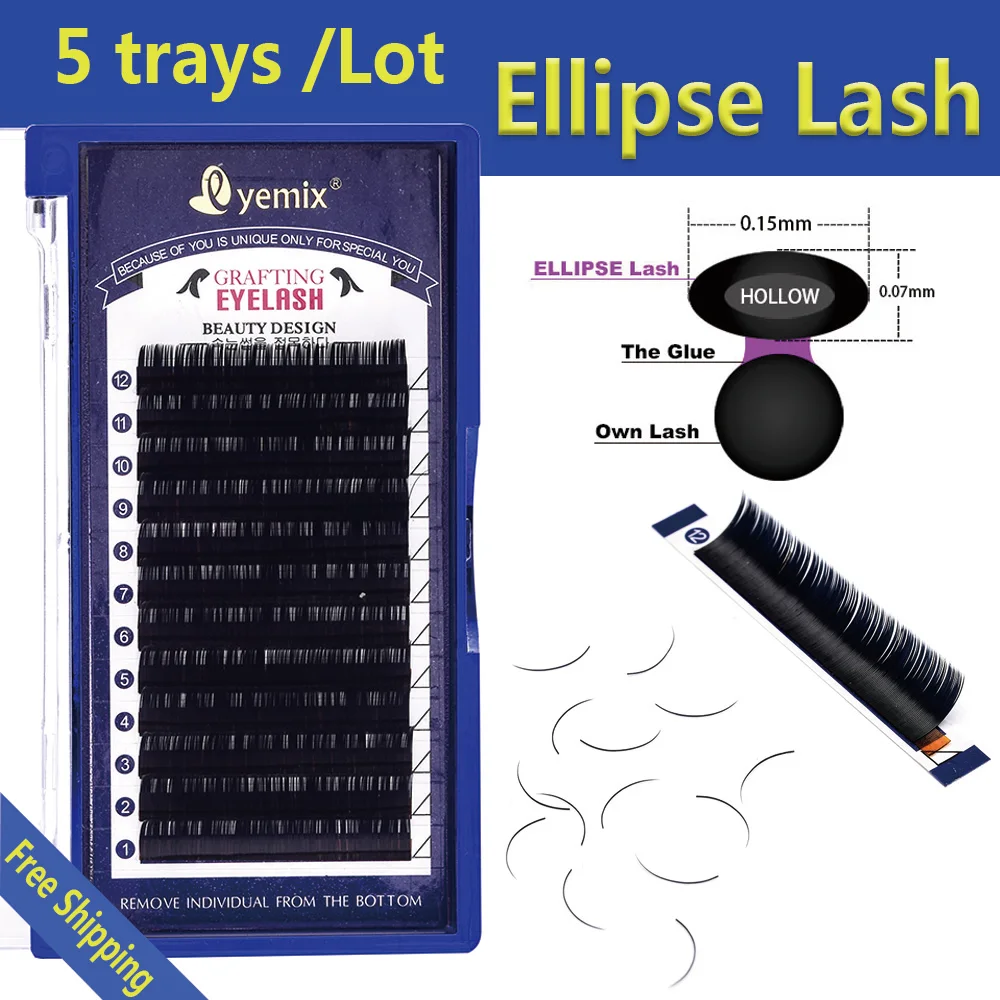 Eyemix 5pcs/Lot New Style Ellipse eye lash 2d Korea PBT Fiber Cilia Artificial Flat Individual EyeLash Extension