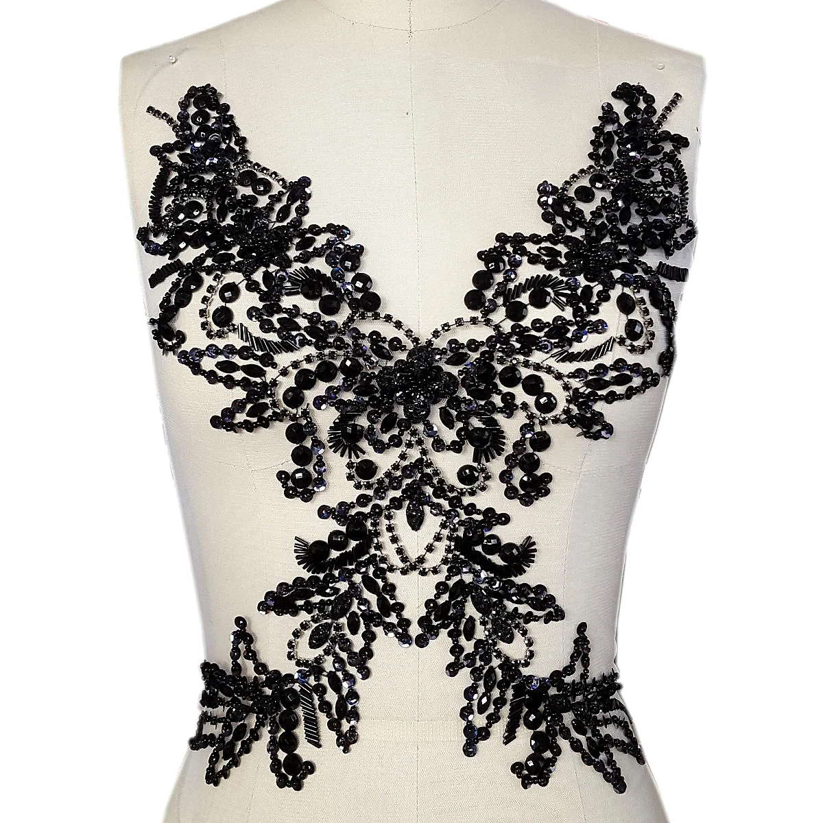 NEw Original Couture Black Hand Beaded Sequin Rhinestone Sewing Appliques Patches 29x39cm Sewing