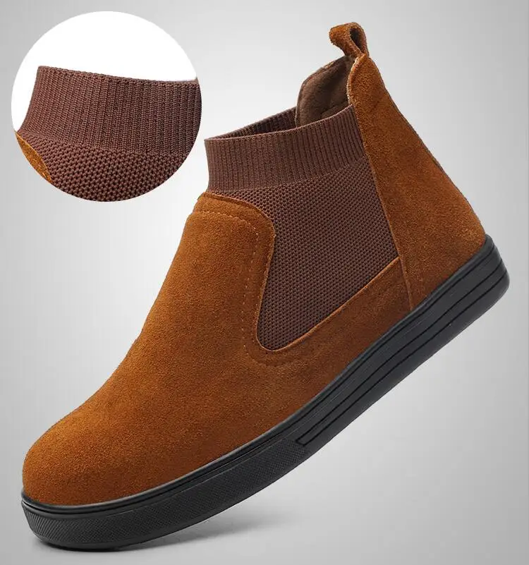 Новые модные мужские стальные носочки рабочие защитные туфли Анти-пирсинг плоская платформа коровья замша кожа рабочие защитные