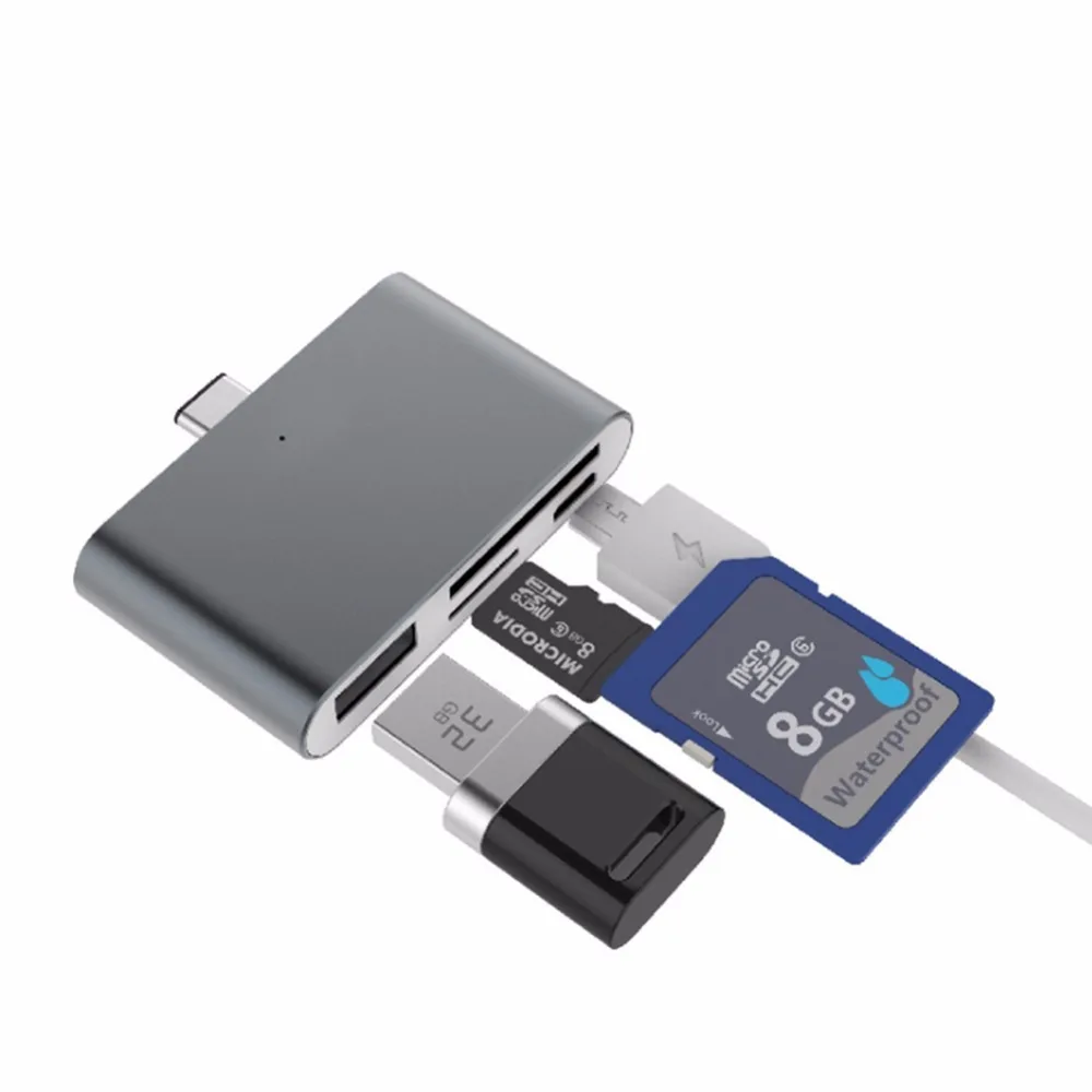 Качественный USB адаптер конвейер мини кард-ридер 4 в 1 Тип C к USB 2,0 концентратор OTG 2 слота TF Micro SD карта для Apple MacBook XIAOMI