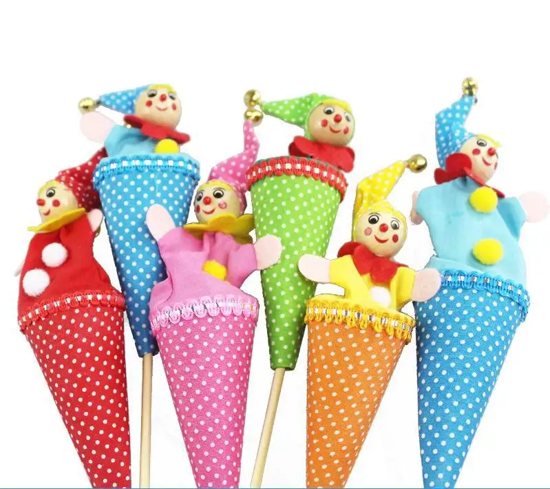 6 шт./лот детские забавные всплывающие куклы/Праздничная распродажа Прекрасный Клоун ручной палки марионетка куклы для детей и детей подарок