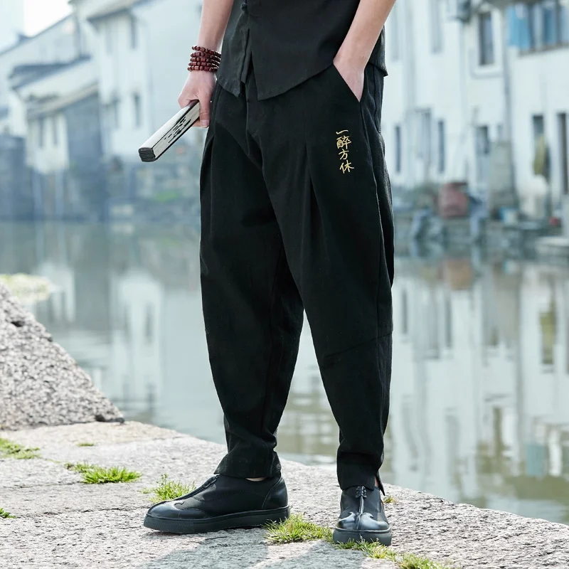 Traditional Chinese clothing for men male trousers linen pants men solid color traditional chinese male clothing TA129