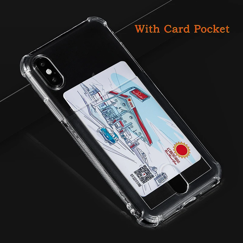 

Silicone Phone Case For iPhone X 6 Plus XS Max Cover Transparent Card Pocket Cover For iPhone 6S 7 8 Plus 10 XR Case Airbag