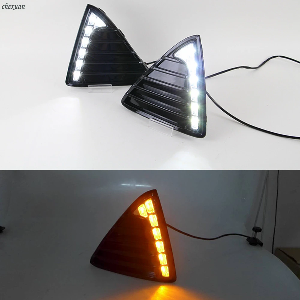 

CSCSNL 1 set For Ford Focus 3 MK3 2012 2013 2014 DRL Daytime Running Lights Fog head Light Cover With Yellow Turn Signal Lights