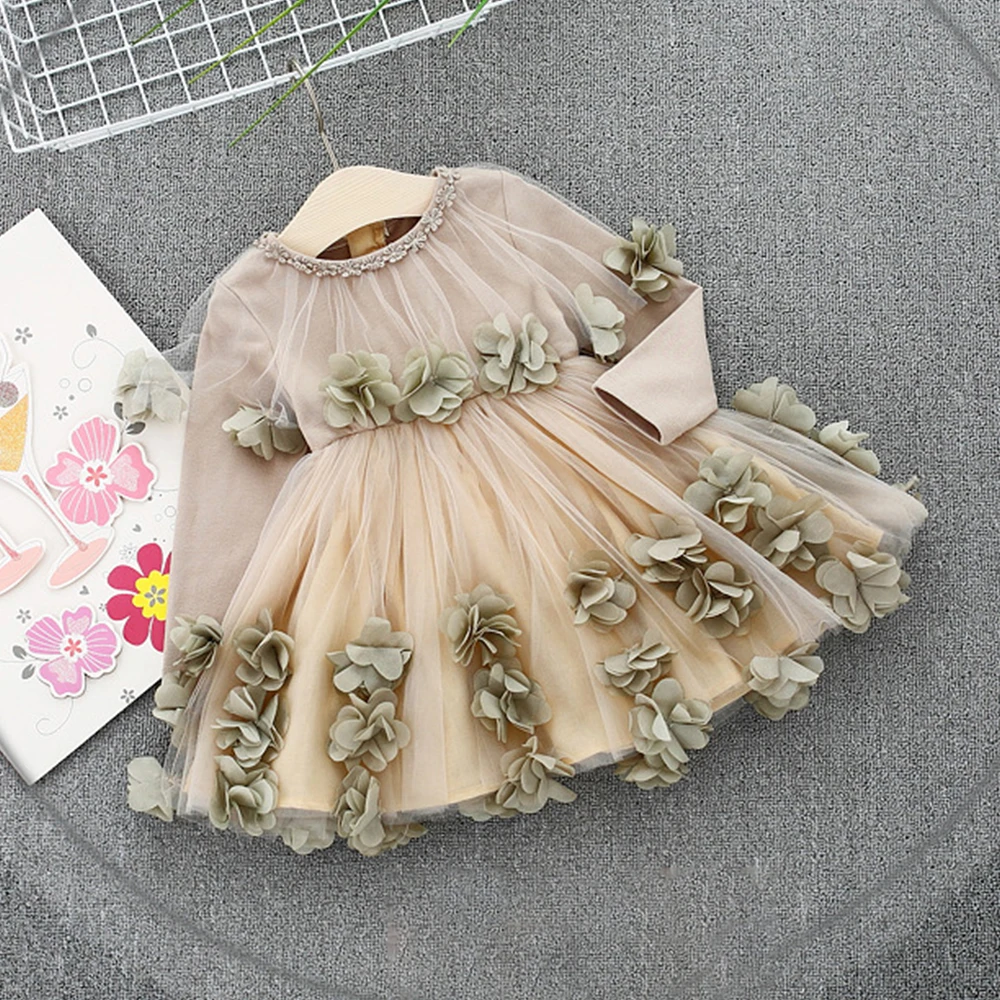 Babyinstar Girls Princess Dress Flower Design Long Sleeve Tutu Dress Children's Clothing Fashion Kids Party Dress For Girls