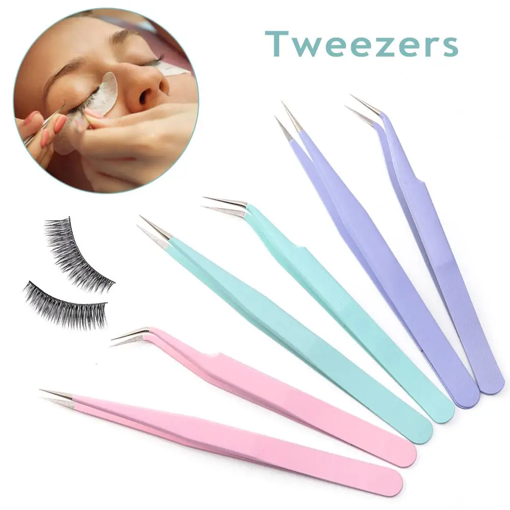 

Colored Antistatic Tweezers 2 Piece Set Grafting Eyelash Special Tweezers Eyelash Extension Stainless Steel Beauty Makeup Tool