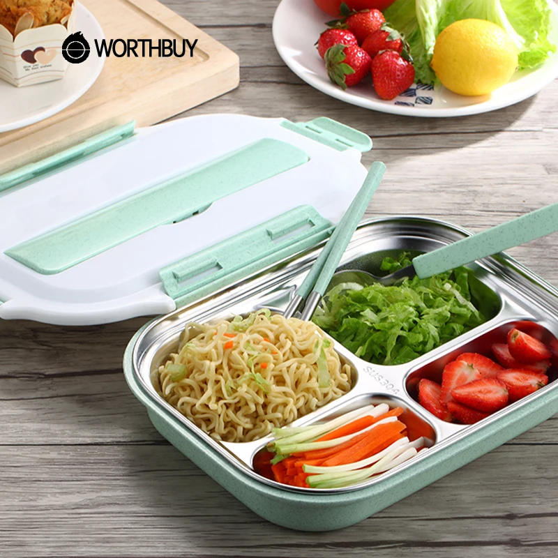 WORTHBUY Japanese Portable font b Lunch b font Box With Compartments 304 Stainless Steel Kids Bento