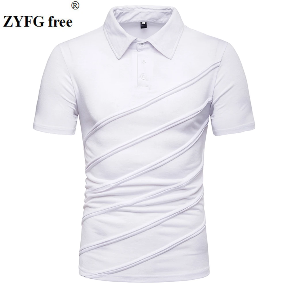 

ZYFG free men Polo pleated turn-down collar short-sleeved polo shirt breathable business gentleman male tops
