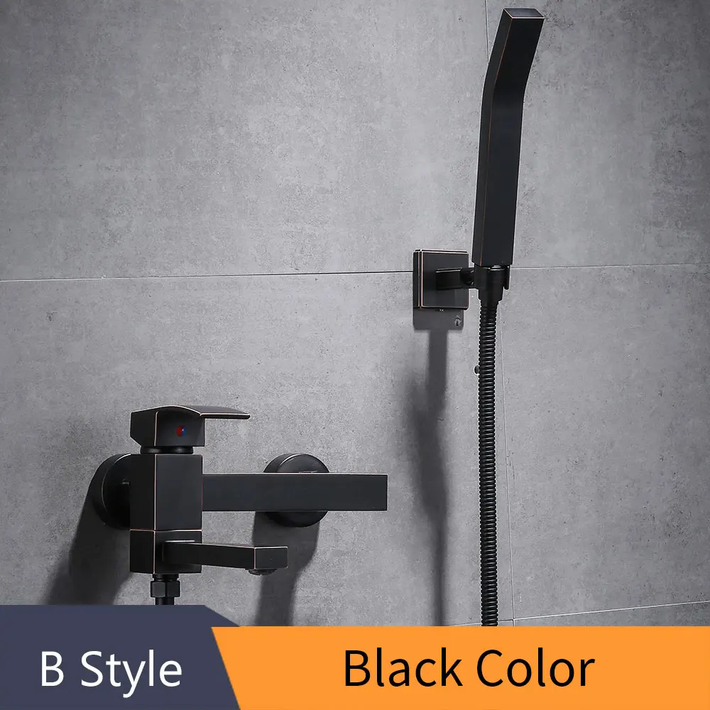 Современный смеситель для душа для ванной комнаты, латунный кран для горячей и холодной ванны, настенный смеситель для душа, черный водопад, ванна ShowerM80 - Цвет: Black A