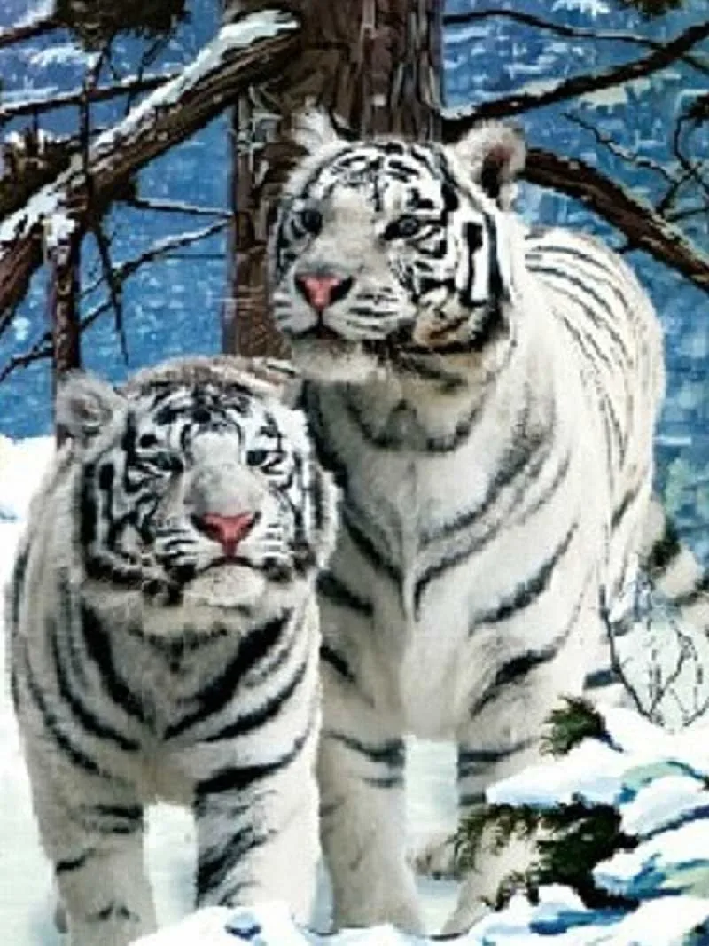 5D DIY Berlian Lukisan Harimau Keluarga Bordir Berlian Lukisan Cross
