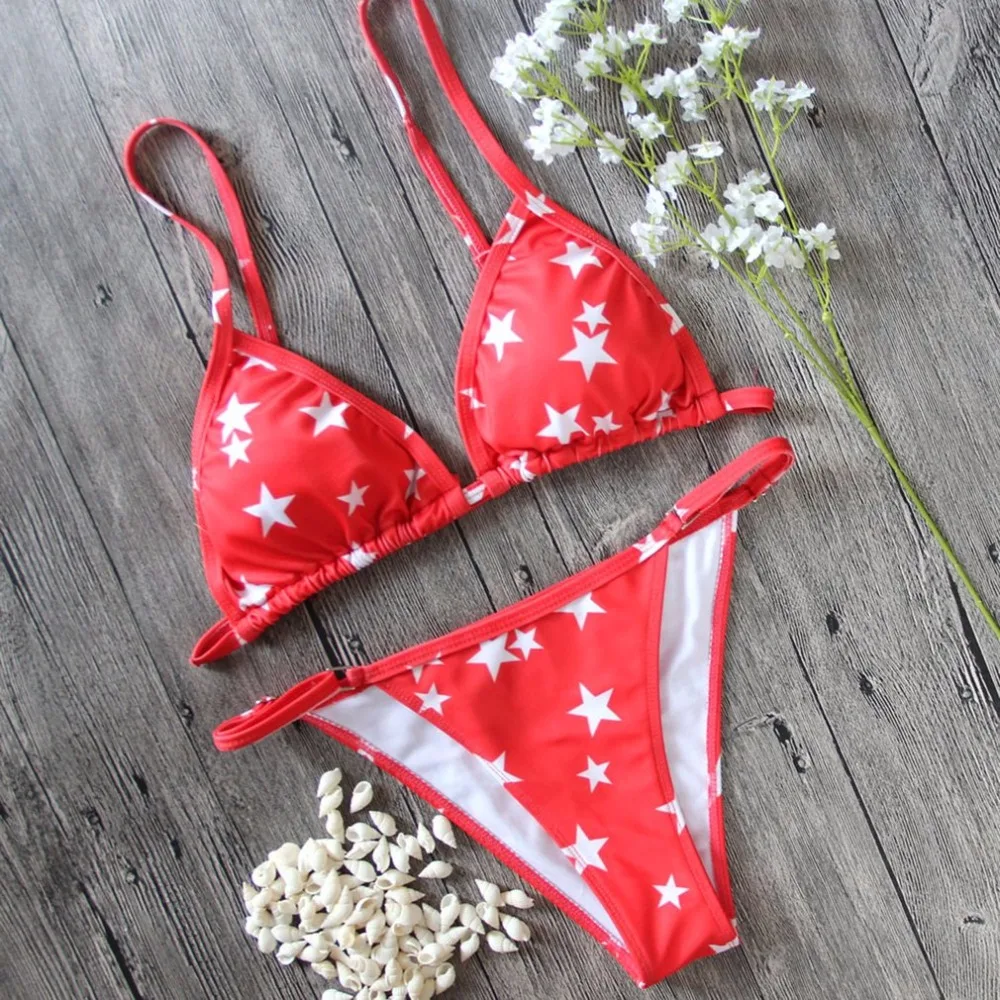 Buy Summer Sexy Two Piece Bikini Set Stars Printed Comfortable Women Lady 