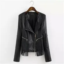 OLGITUM 2017 Fashion font b Women b font black faux leather elegant casual fringe tassel PU