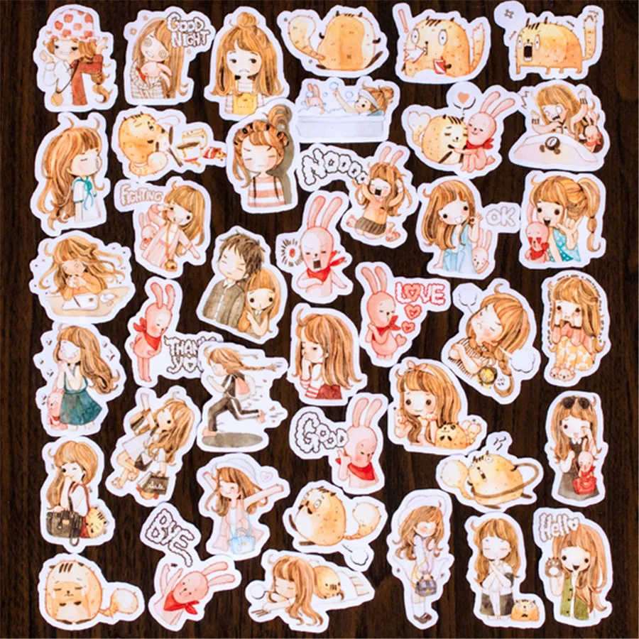 

Homemade stickers girl and fat paper 2 album decorative diary 40 pcs scrapbooking