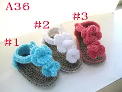 Вязаные Детские Сандалии для девочек, девочка Сланцы, вязание крючком детская обувь, Размеры 0-12 месяцев
