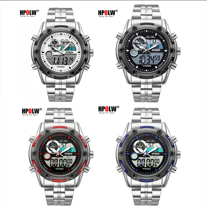 Мужские военные водонепроницаемые часы Relogio Masculino новые модные мужские спортивные часы HPOLW Мужские кварцевые аналоговые светодиодный цифровые часы