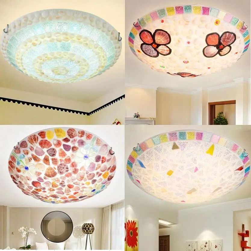 

Natural Seashell Led Ceiling Light Mediterranean Style Lamp Handmade seashell Lights Balcony Bedroom Light Balcony CM048