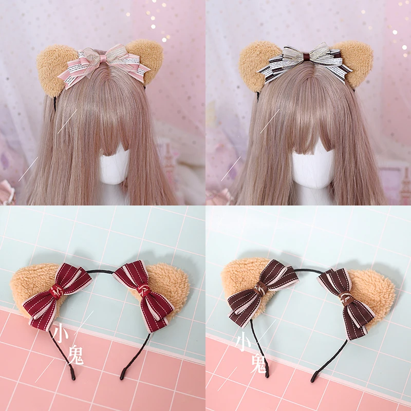 

New Handmade Sweet Lolita Girls KC Headband Cute Bear Ear Cosplay Headwear Bowknot Hair Accessories