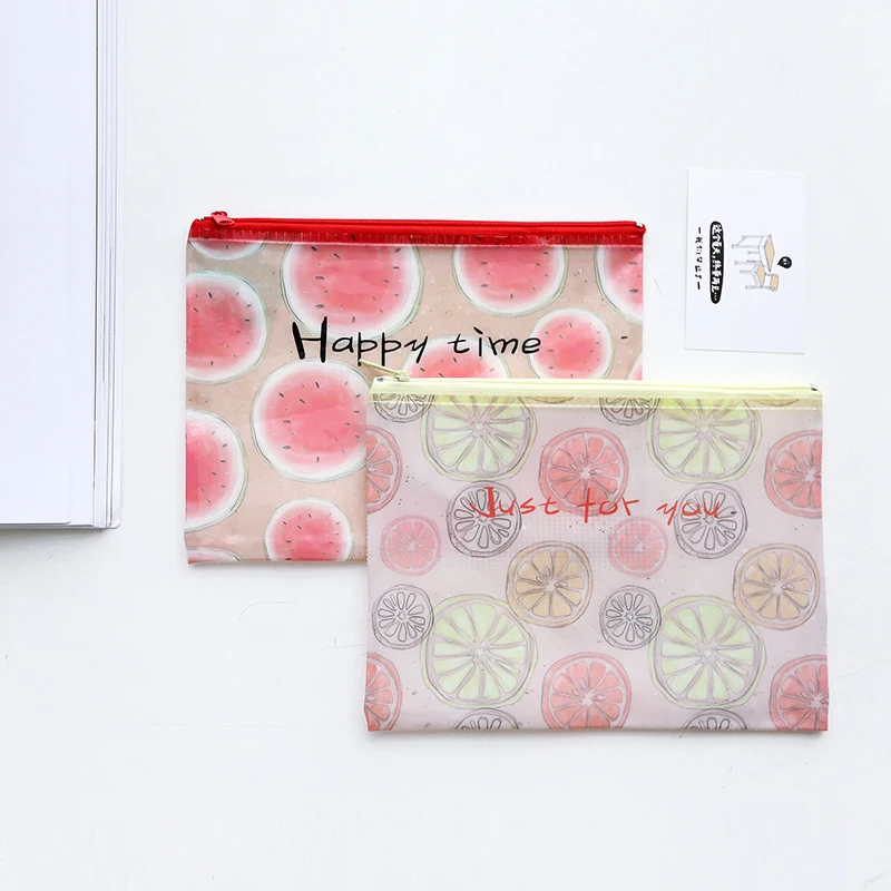 JIANWU A4 Korean fruit folder PVC cartoon pencil case examination necessary office stationery kawaii