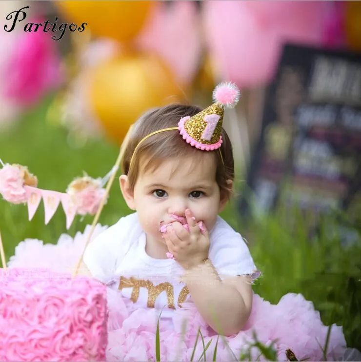 

Happy First Birthday pink Party Hats Decor Cap One Birthday Hat Princess Crown 1-9 Year Old Number Baby Kids Hair Accessory