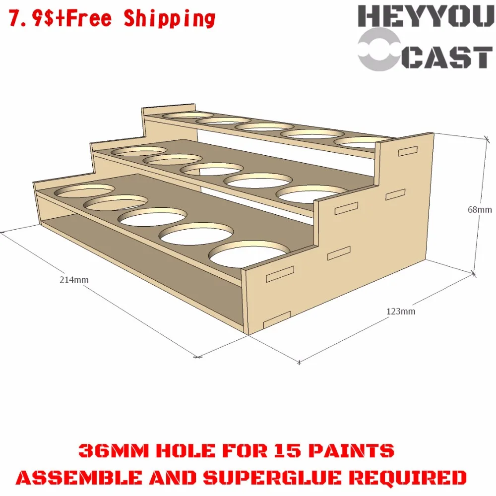 

36mm Hole - Citadel 15 Paints Rack - Laser Cut Wood - MDF Model Paints Storage