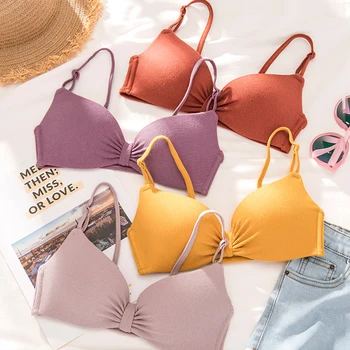 

Wasteheart Summer Women Purple Yellow Fashion Wireless Bra Active Bras Female Bra Padded Yoga Seamless A B Underwear Japanese