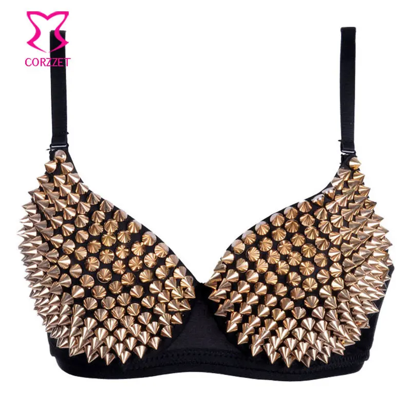 Striking Metallic Rivets Studded Push Up Bra Bralette Sexy Soutien Gorge Steam Punk Bras For