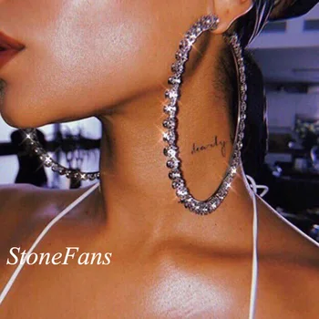 

StoneFans Fashion 2019 Large Earrings Hoops Trendy Stunning Glass Rhinestone Gems Hoop Earrings For Women Jewelry