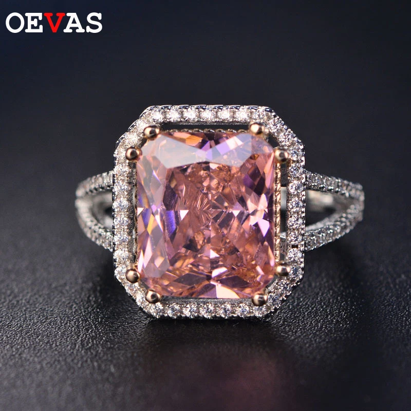 

2019 Fashion Women's Finger Ring Luxury big Square Cubic Zircon Shining Jewelry Anniversary gift Pink bague femme