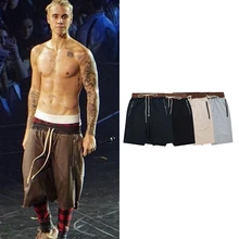 Kanye West мужские шорты с заниженным шаговым швом, уличная одежда в стиле хип-хоп, на молнии сбоку, шаровары до колен, модные мешковатые шорты Джастина Бибера