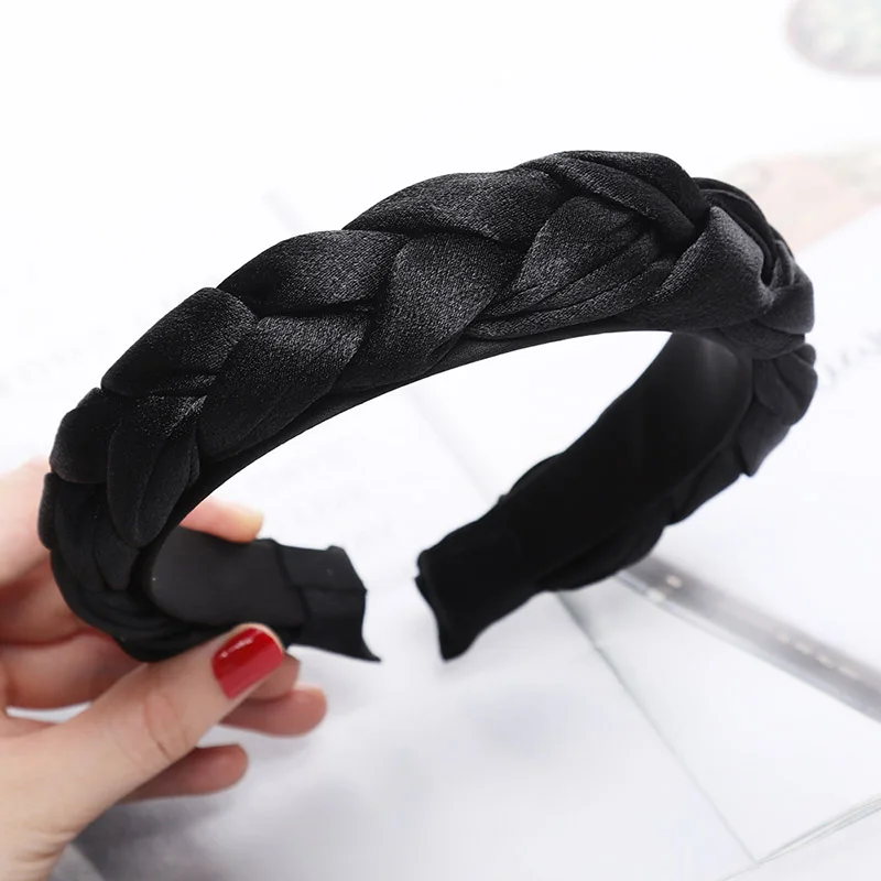 Haimeikang Модные женские плетеные повязки для волос повязка для волос для девочек обруч однотонные аксессуары для волос цвет - Цвет: black 2