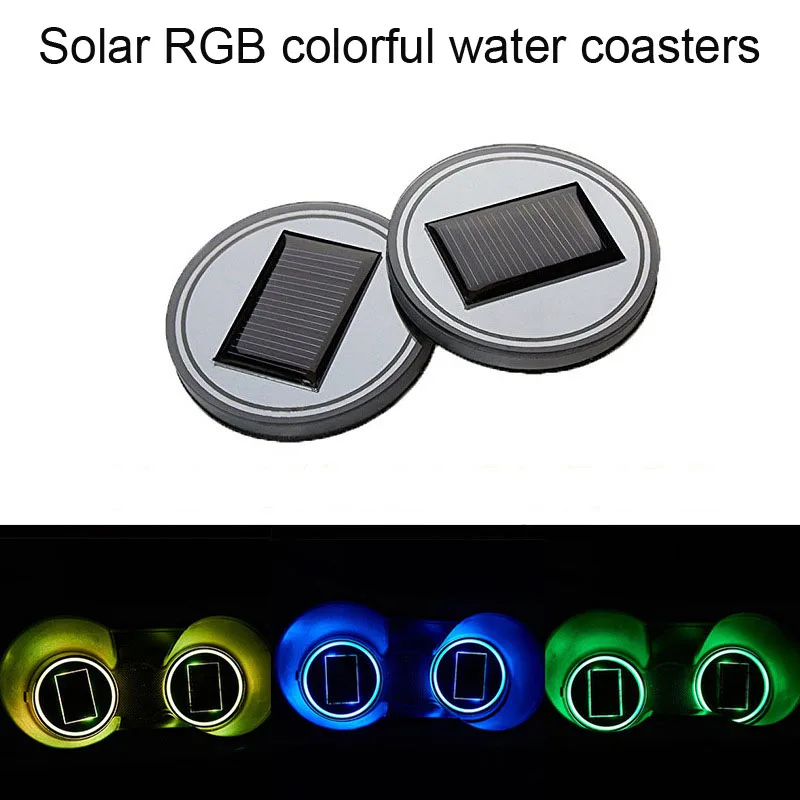 

17 Colorful Car Drinks Holders USB and Solar Recharging Water Coaster Anti-Slip Mat Car Interior LED Atmosphere Lamps
