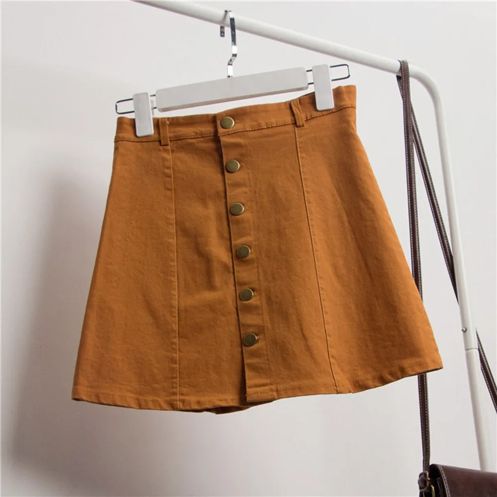 

2019 Women's Summer Casual Daily Fashion Waist Skirt Korean Style Girls Cowboy Mini Denim Button Short A-Line Mini Skirt 50