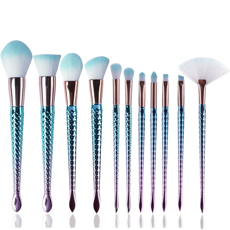 

New 11Pc Mermaid Foundation Eyeshadow Contour Eye Lip Makeup Brushes Set X9043