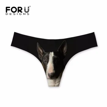 

FORUDESIGNS Kawaii Black Bull Terrier Puppies Printing Woman Summer Panties Fitness Breathable Lady Sexy G-string Elastic Thongs