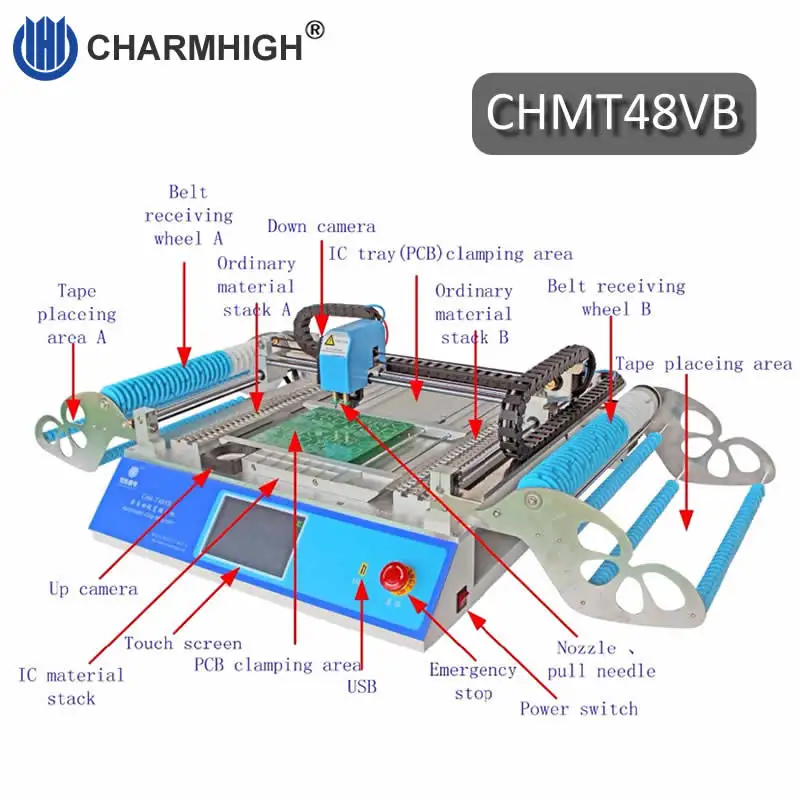 Новая версия CHMT48VB SMT палочки и место машина с квадратной рейкой+ Вибрационный питатель, партия производства, Charmhigh