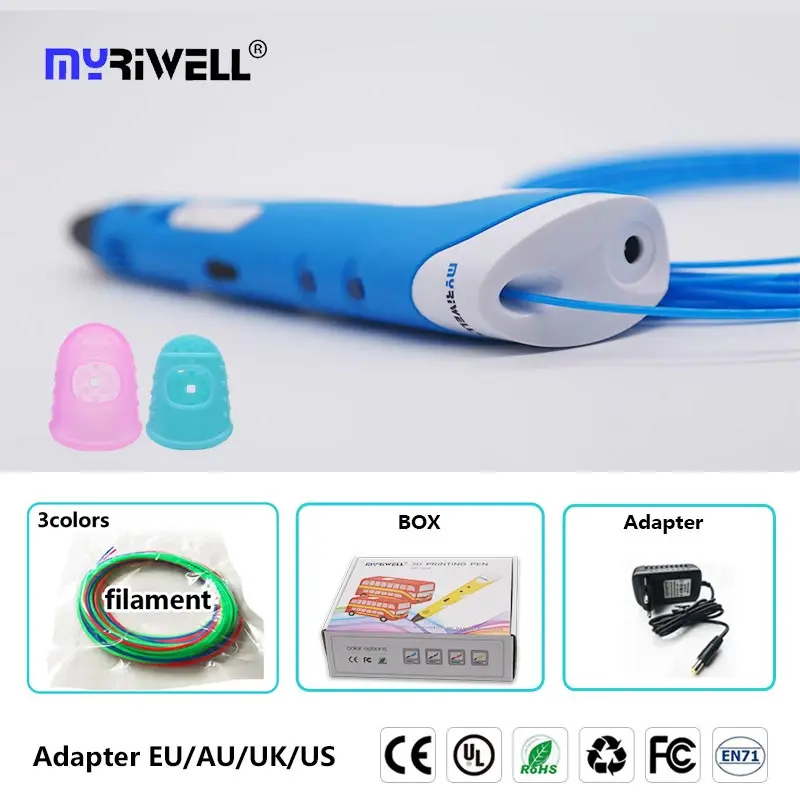 Myriwell 3 d ручка 3d ручки+ 10*5 м abs накаливания pla 1,75 мм 3d модели Smart 3d печать Ручка лучший подарок для детей pen-3d печати ручка - Цвет: only blue pen