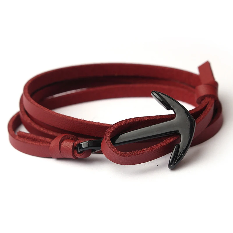 NIUYITID кожаный браслет для мужчин ювелирные изделия якорь и Женский браслет pulseira de couro masculina - Окраска металла: dark red