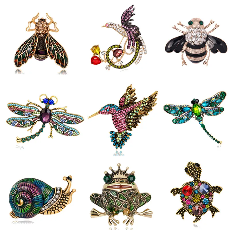 

Retro Insect Dragonfly Brooch Bee Snails Brosche Hummingbird Broach Women Enamel Animal Frog Turtle Broches Male Mujer Brosh