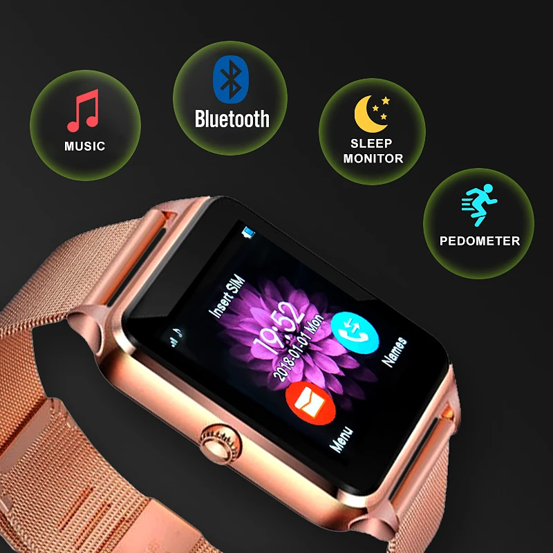 Умные часы для женщин стальной Ремешок Браслет Bluetooth Спорт Музыка