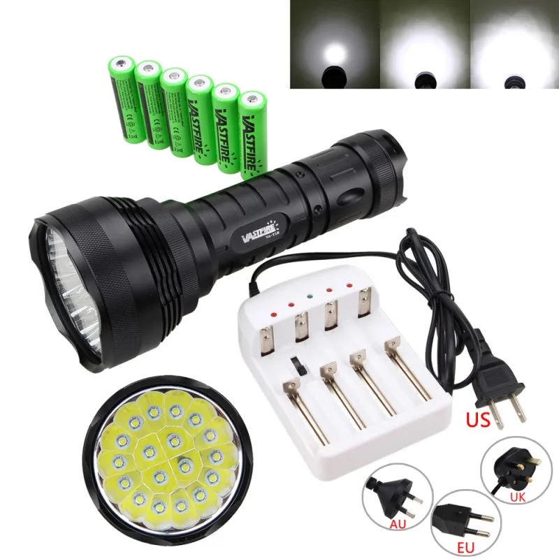 

Powerful Military 80W 9000LM 18*XM-L T6 LED Flashlight 5 Mode Tactical Hunt Torch Lanterna+6*18650 Rechargeable Battery+Charger