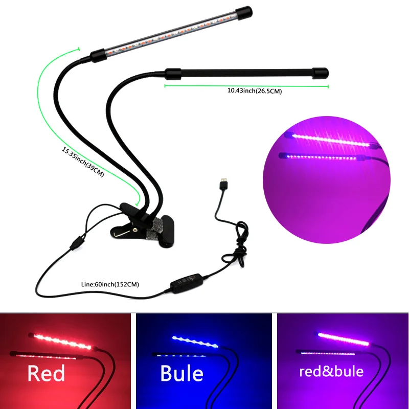 

LED Plant Growth Lamp Dual Head Full Spectrum Lights for Hydroponics Greenhouse Green Plant USB/US/EU --M25