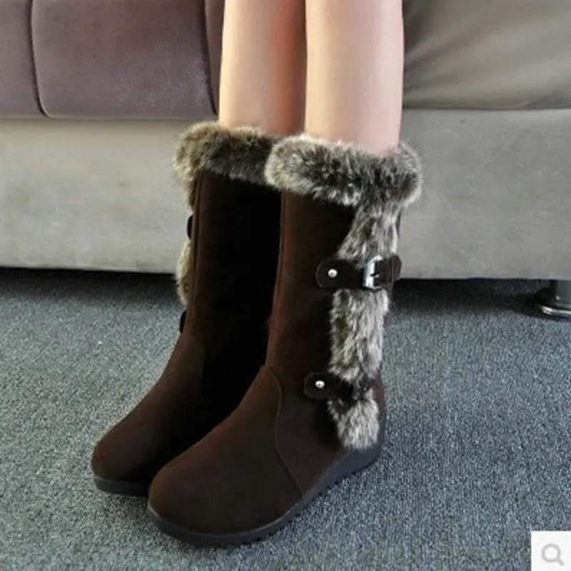 

Women Boots Winter Shoes Woman Mid-calf Snow Boots Plush Botas Mujer Waterproof Artificial Fur Warm Women Shoes Female Booties