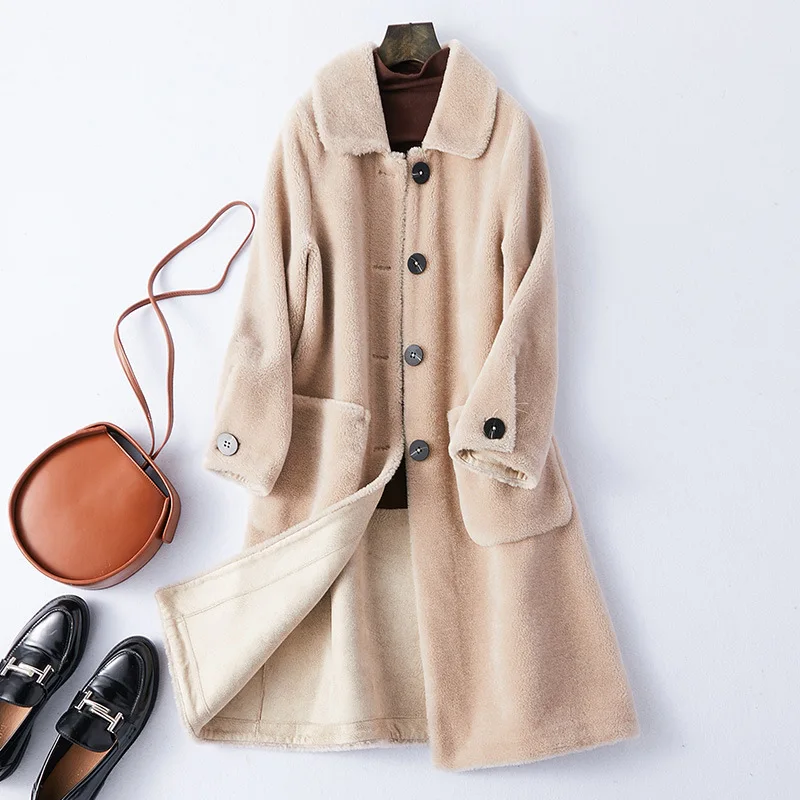 DUOUPA Woman's Mid-length real fur coat Loose Thicker Granular Wool  Fur Coat parka natural fur abrigo mujer winter coat women