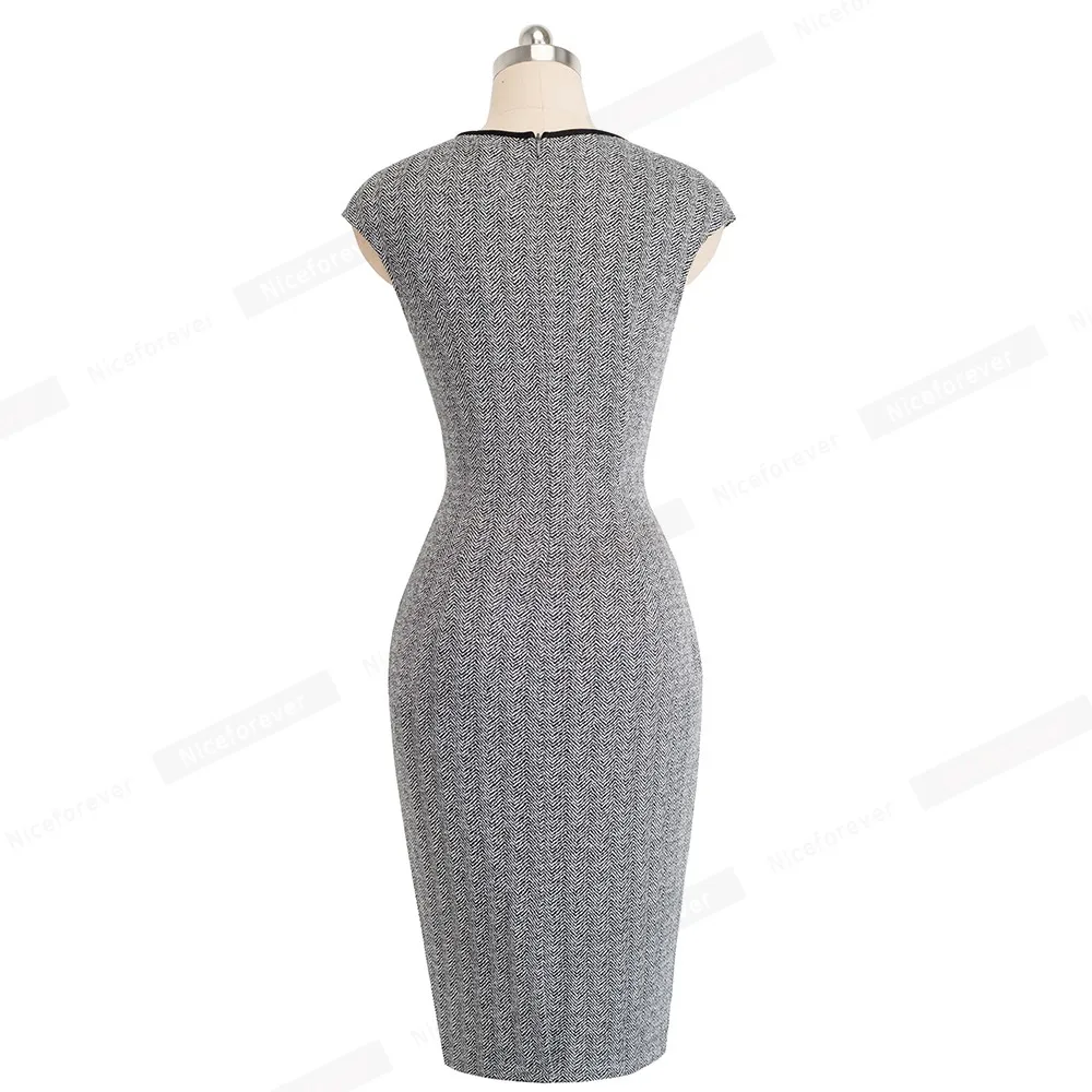 Nice-forever Vintage Optical Illusion Wear to Work vestidos Bodycon Sheath Women Office Business party Elegant Dress B458